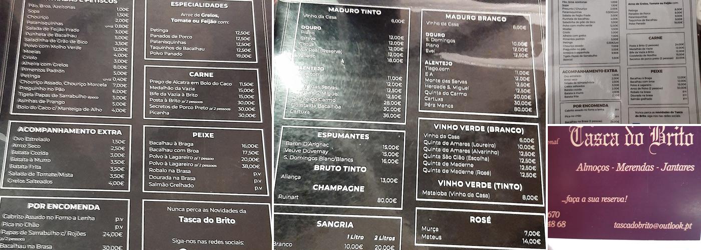 Tasca do Brito Menu