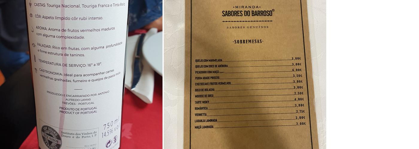 Miranda Sabores do Barroso Menu