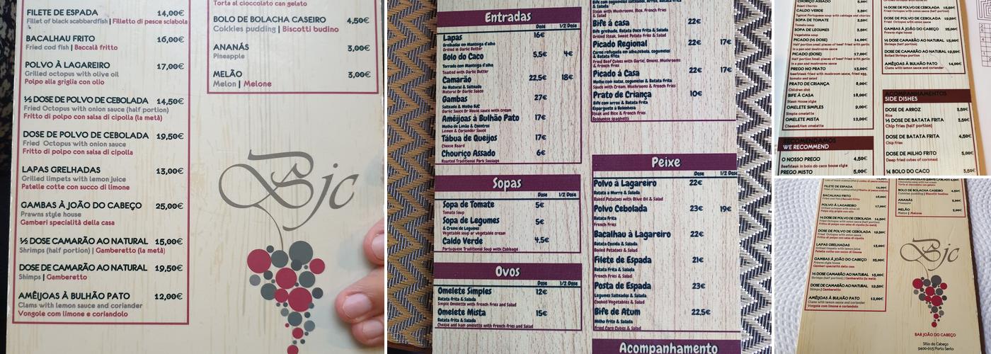 João do Cabeço Menu