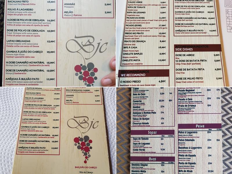 João do Cabeço Menu