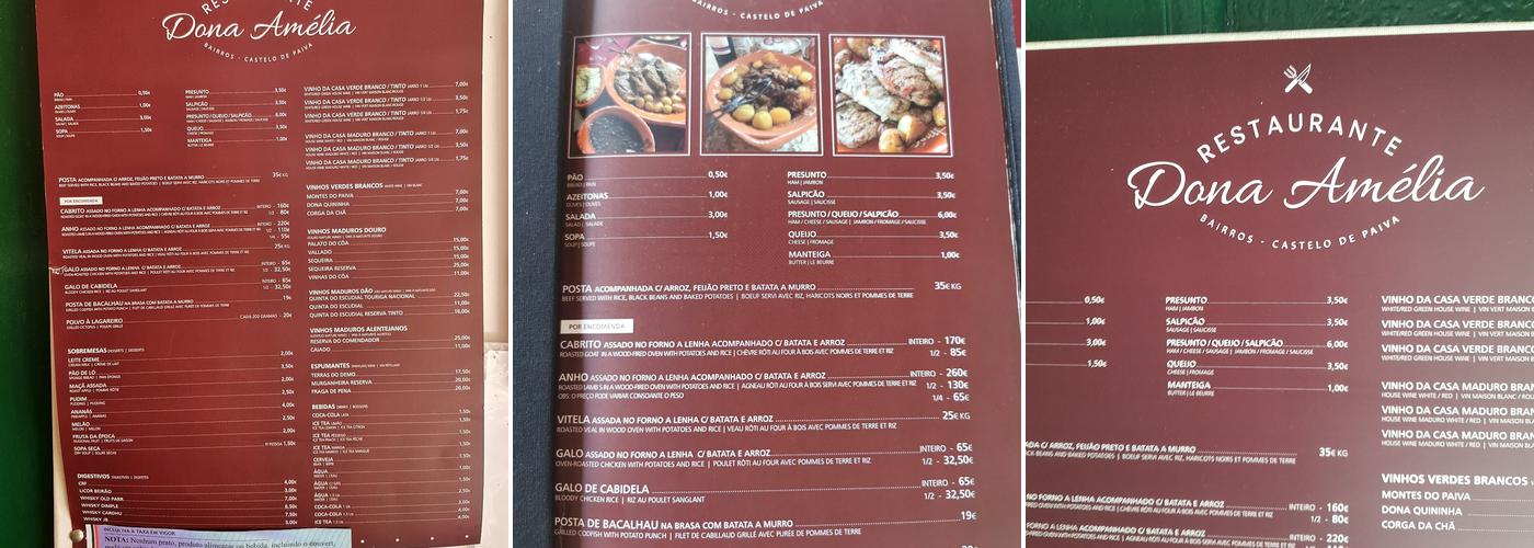 Dona Amélia Menu