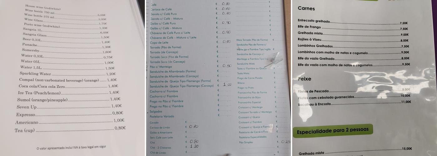 Restaurante Encosta do Monte Menu