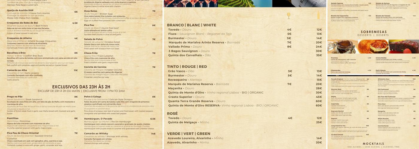 Casa dos Pecados Menu