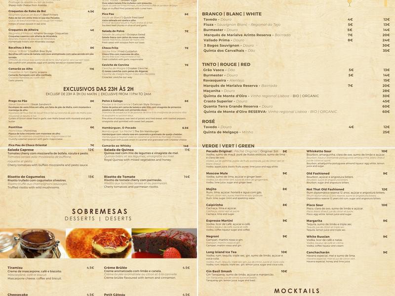 Casa dos Pecados Menu