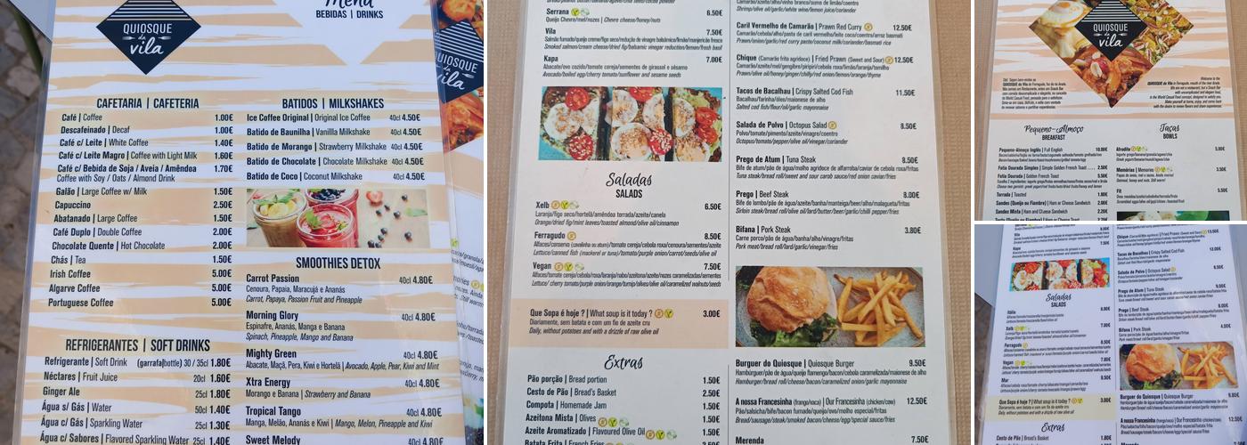 Quiosque da vila Menu