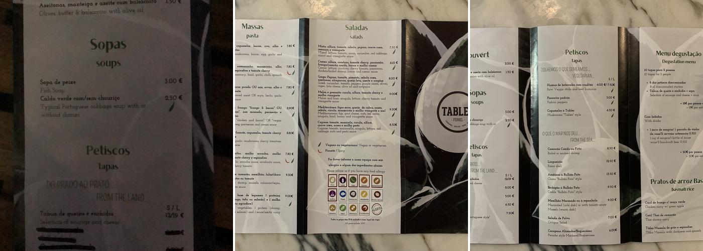 Tables Ferrel Menu