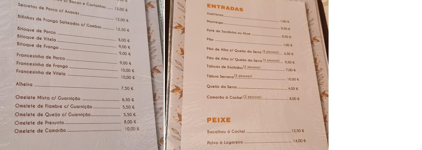 Quinta do Cochel Menu