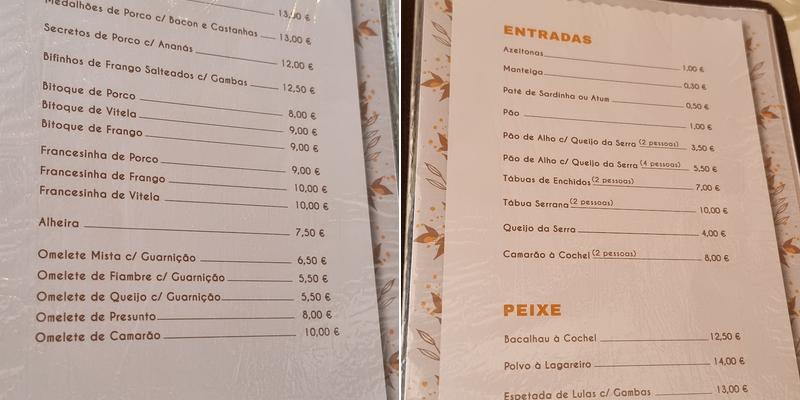 Quinta do Cochel Menu