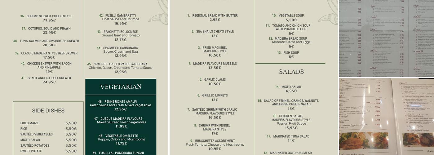 Madeira Flavours Menu