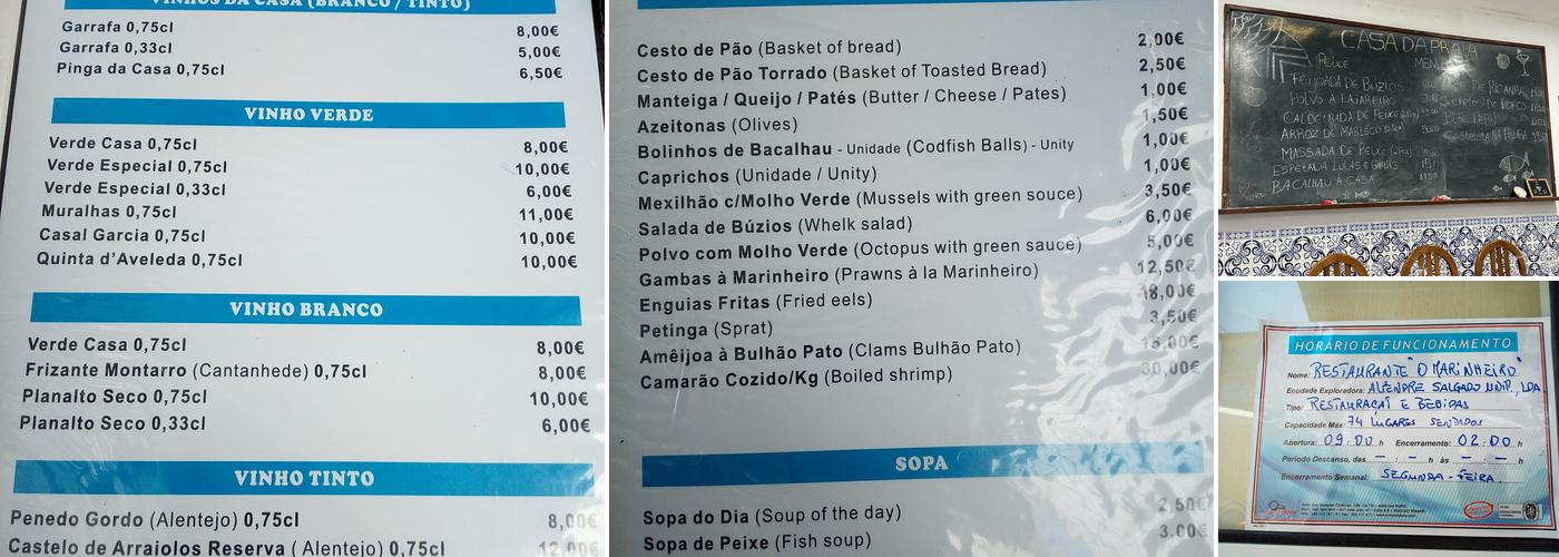 O Marinheiro Menu