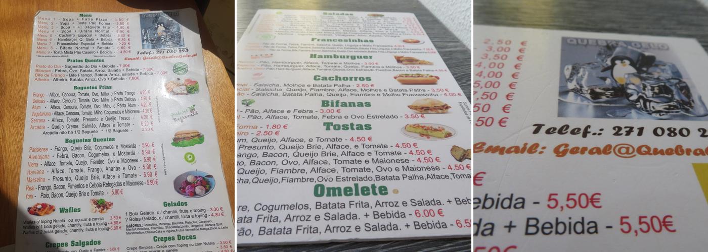 Quebra Gelo - Lda Menu