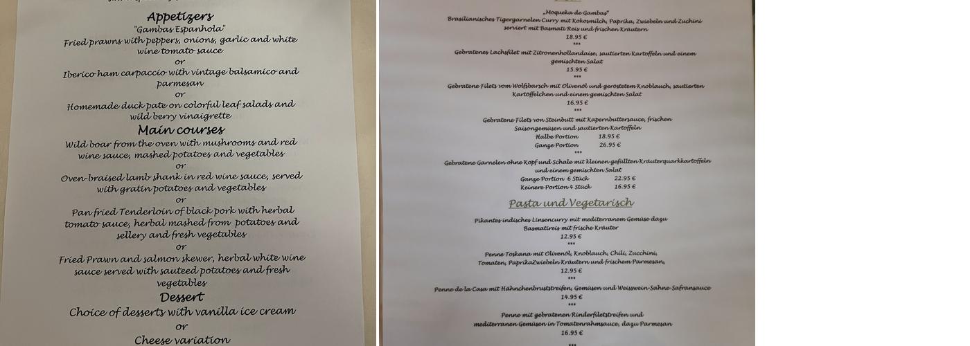 Brasserie Rosal Menu