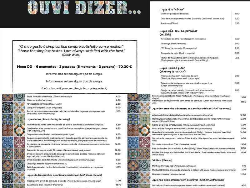Ouvi Dizer Menu