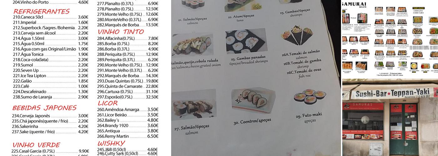 Samurai Belém Menu