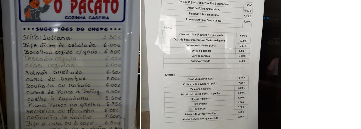 O Pacato Menu