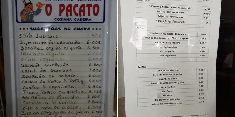 O Pacato Menu