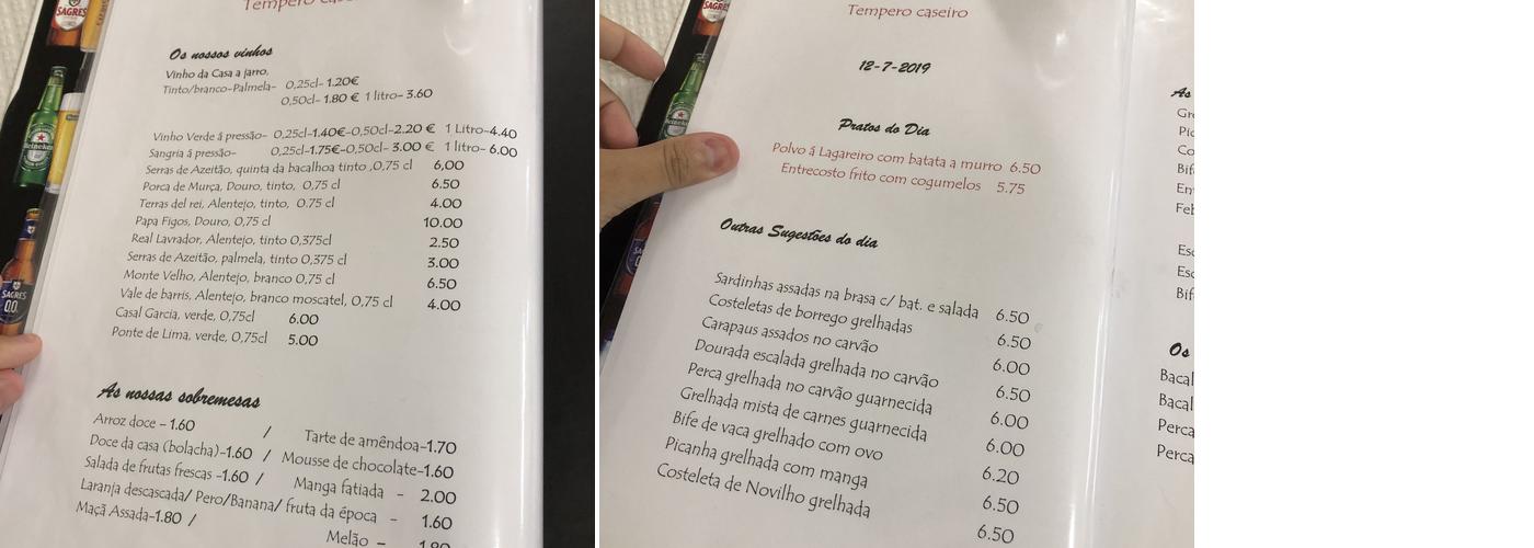 Tempero Caseiro Menu