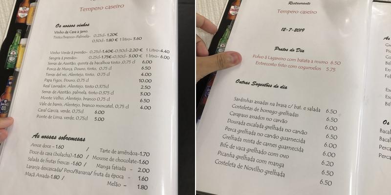 Tempero Caseiro Menu