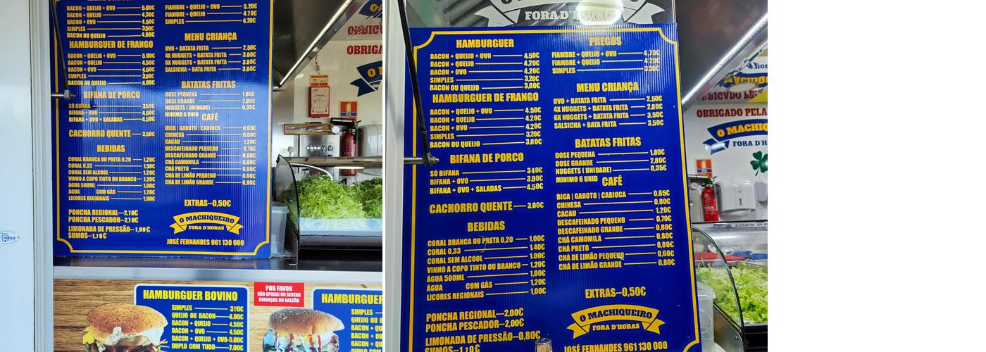 O Machiqueiro Fora D'Horas Menu