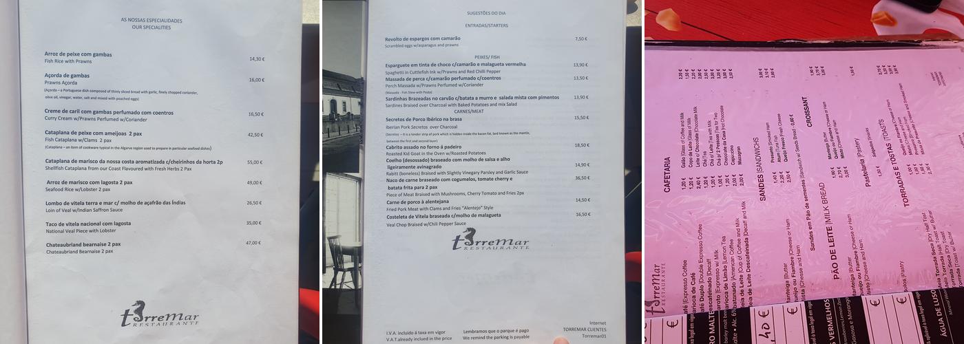Torre Mar Menu