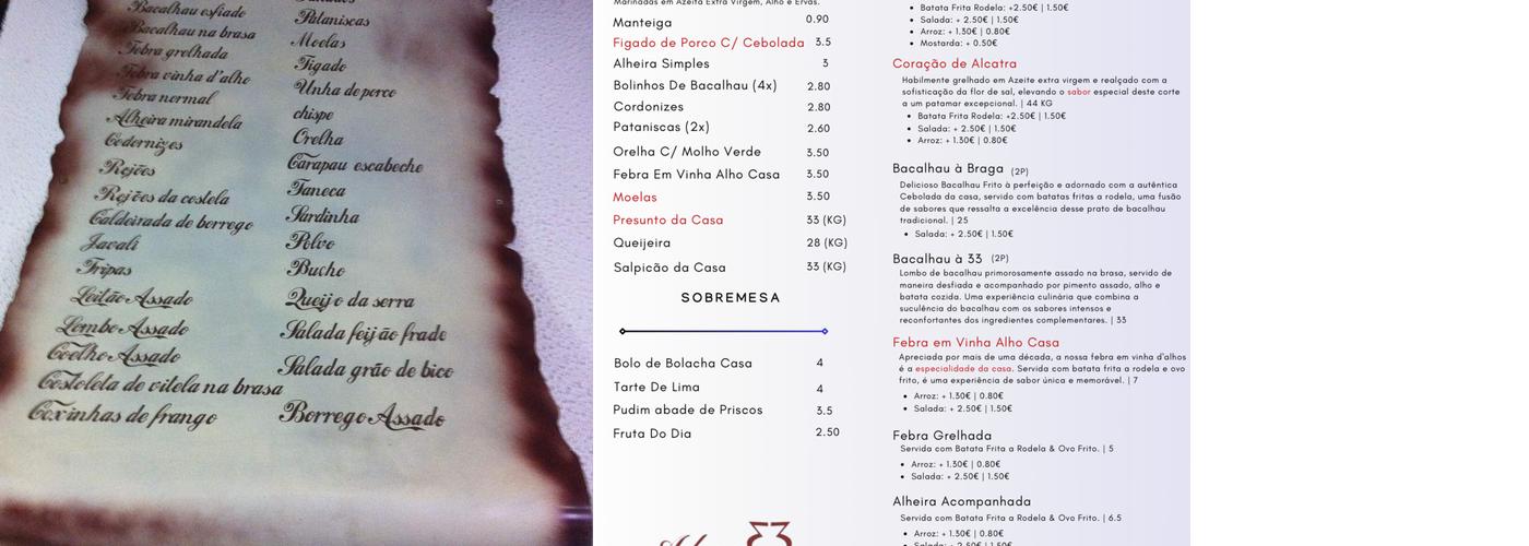 Adega 33 Menu