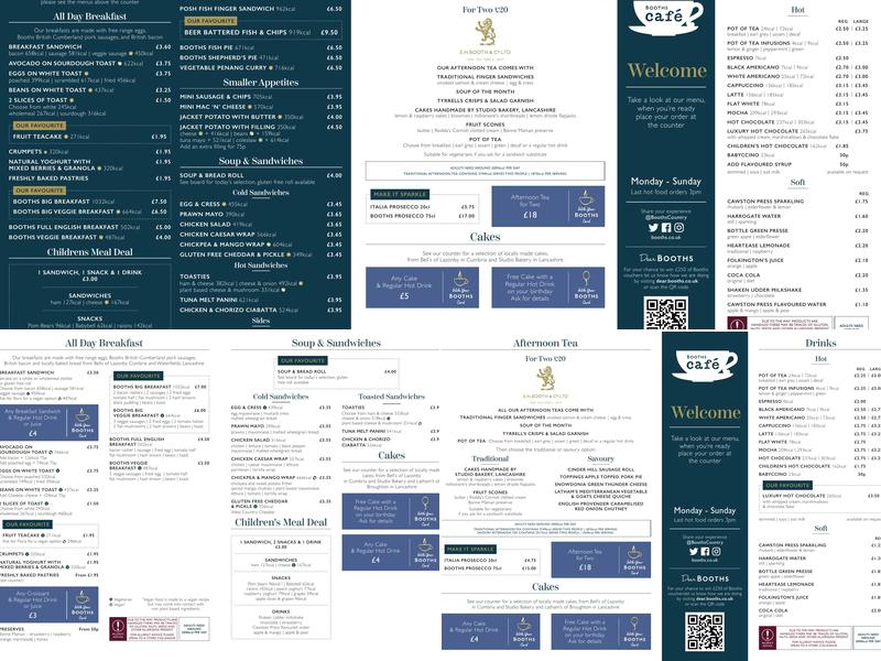 Booths, Hale Barns Menu