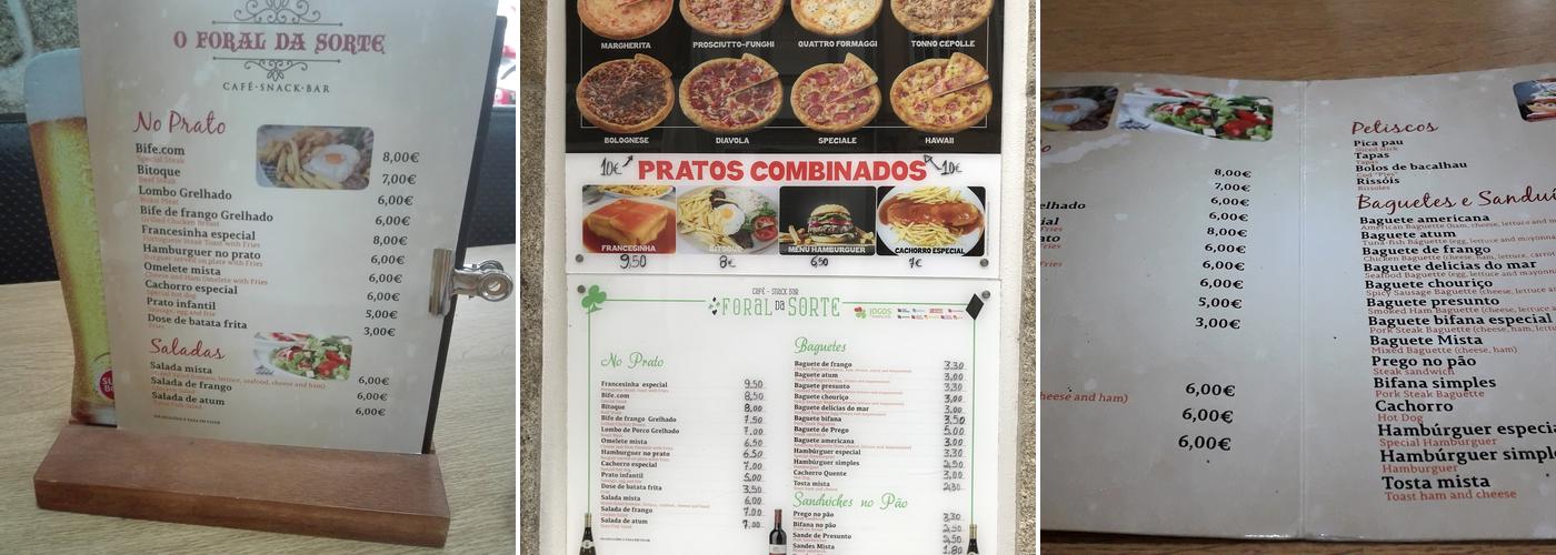 O Foral Da Sorte - Café E Snack Bar, Lda. Menu