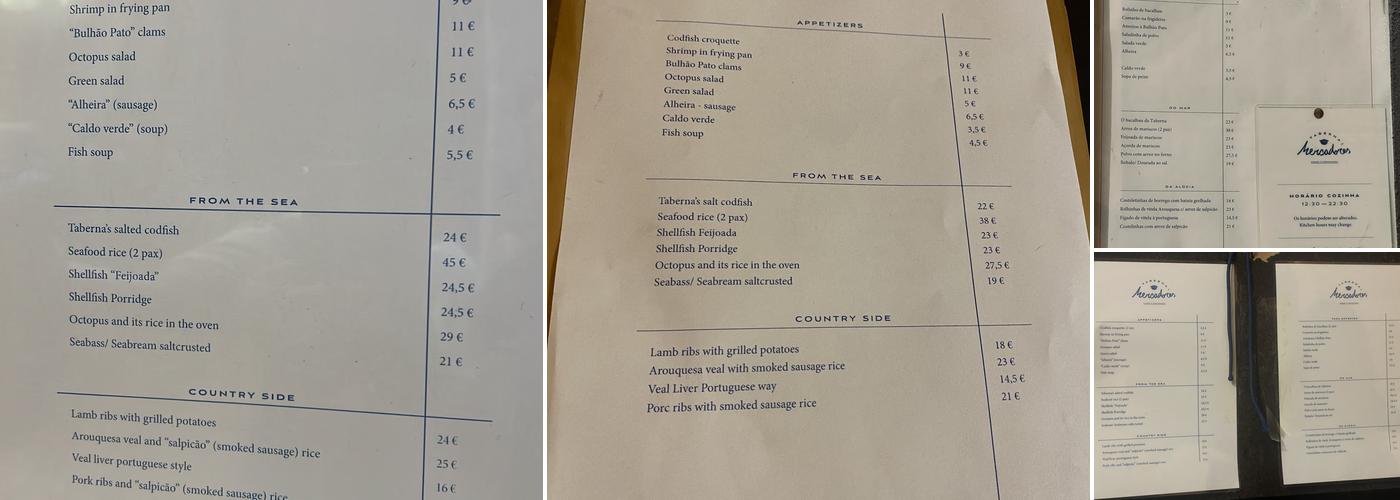 Taberna Dos Mercadores Menu