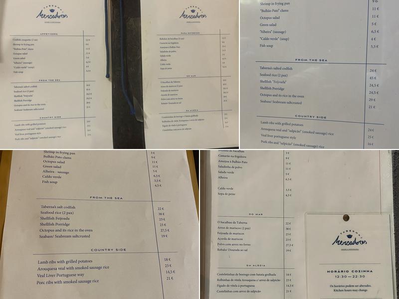 Taberna Dos Mercadores Menu