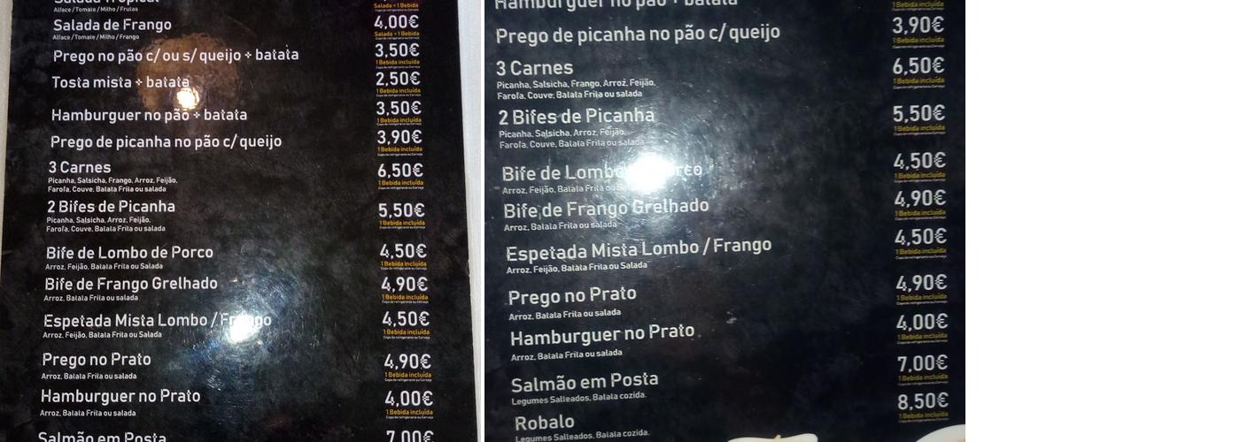 Pingo de Fogo Menu