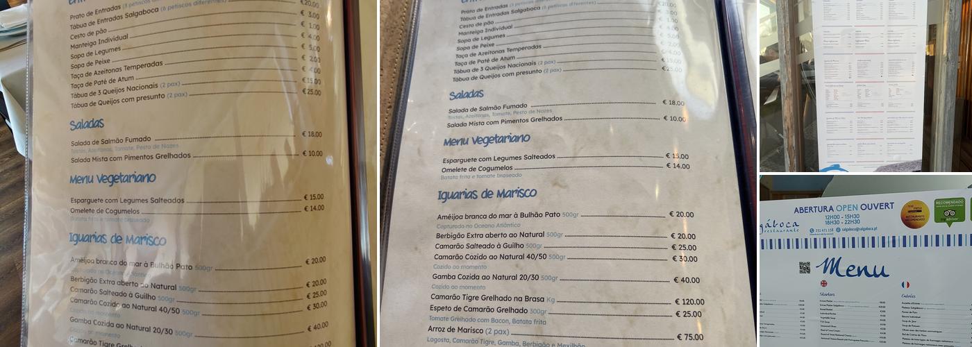 Salgáboca Menu