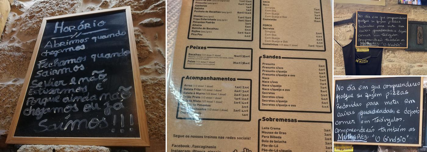 Tasca Ginásio Menu