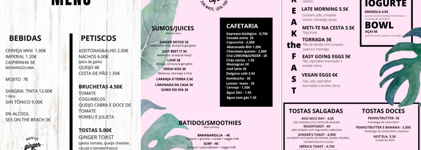 Ginger Café Menu