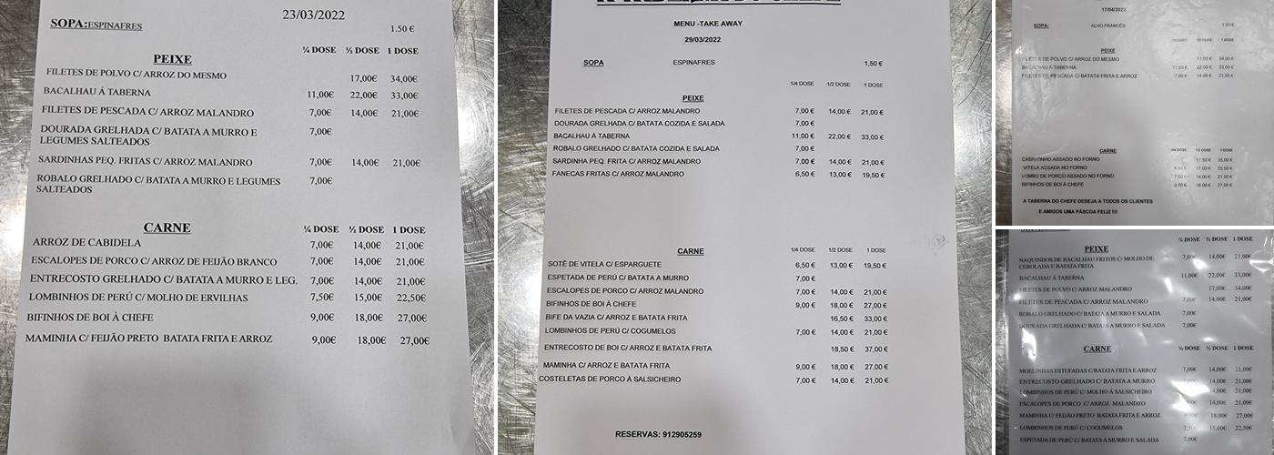 Taberna Labirinto (Taberna do chefe) Menu