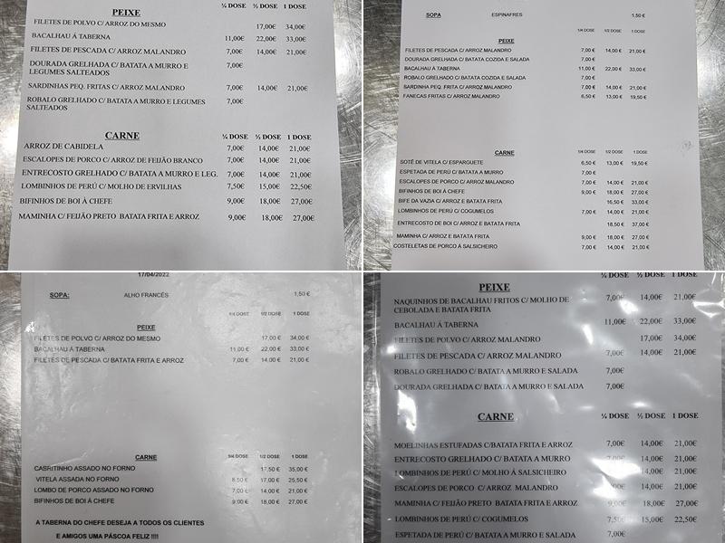 Taberna Labirinto (Taberna do chefe) Menu