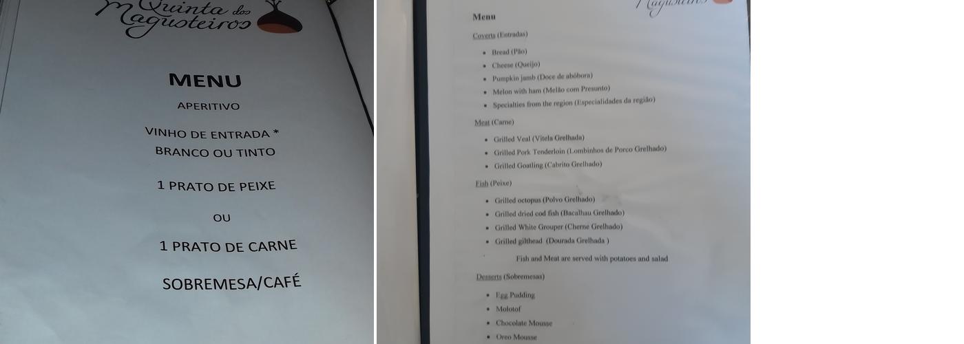 Quinta dos Magusteiros Menu