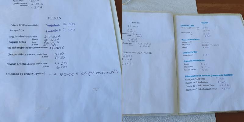 Retiro da Fataça Menu