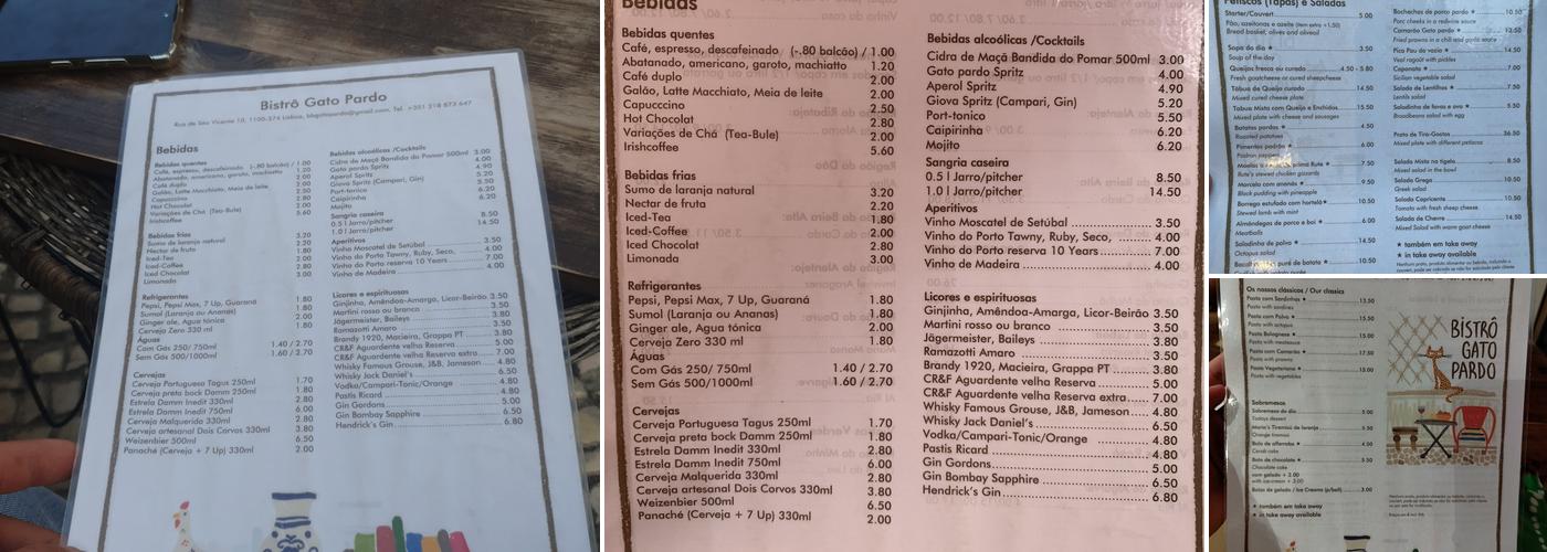 Bistrô Gato pardo Menu