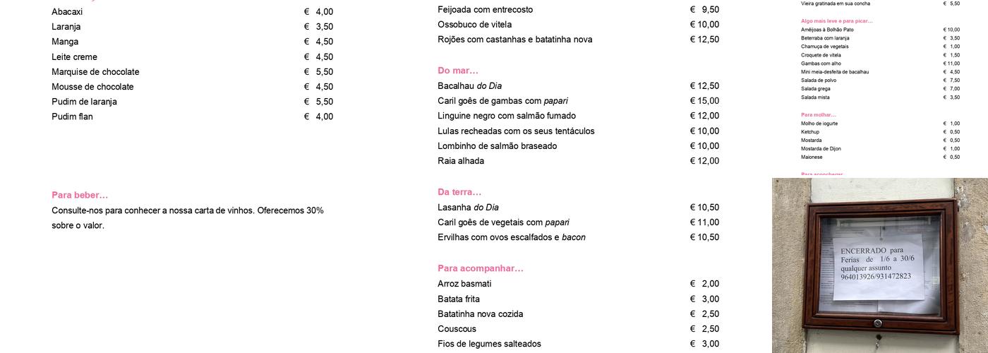 Rosa da Rua Menu
