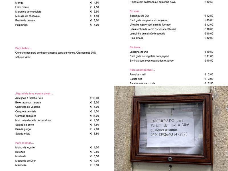 Rosa da Rua Menu