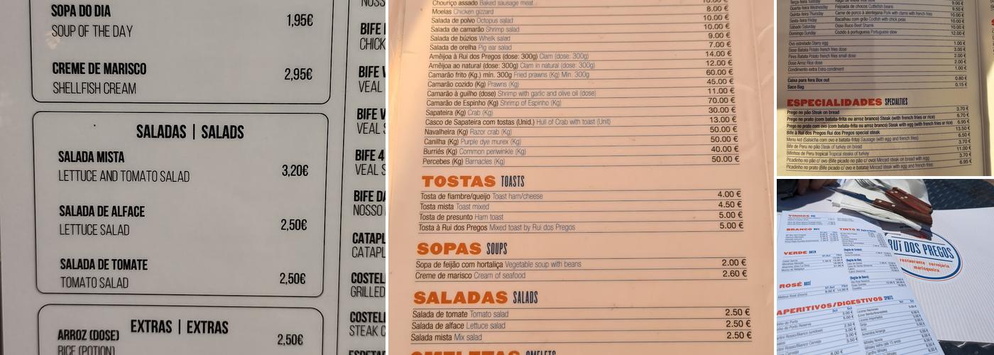 Rui dos Pregos - Docas Menu