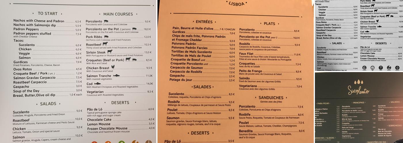 Sucolento Menu