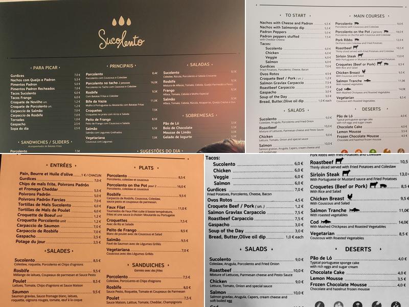 Sucolento Menu