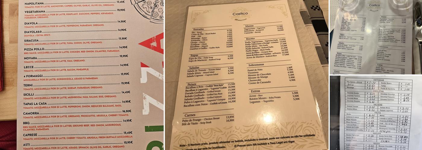 O castico restaurant Menu