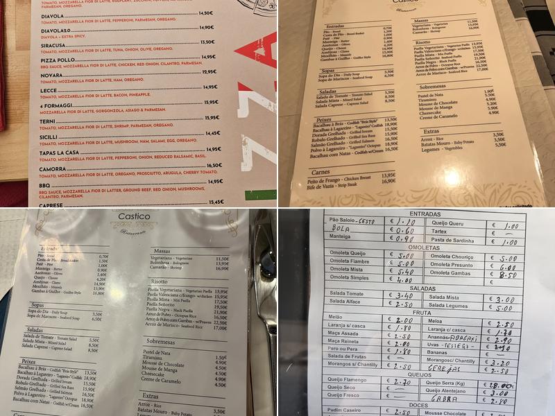 O castico restaurant Menu