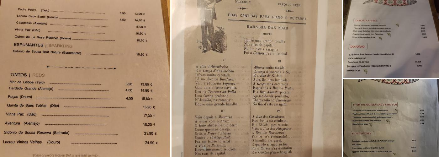 Taberna da Esperança Menu