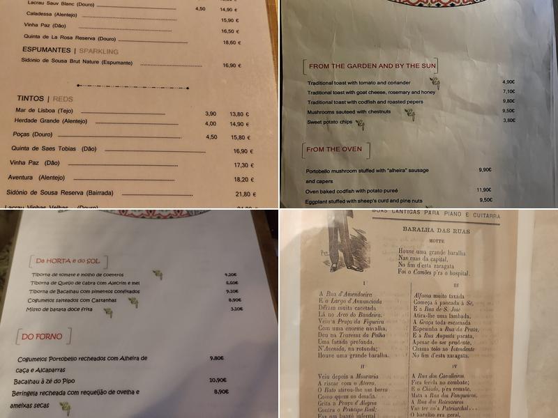 Taberna da Esperança Menu