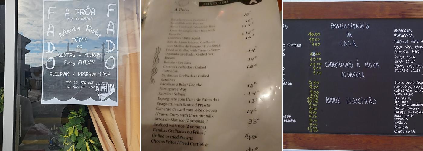 A Proa Menu