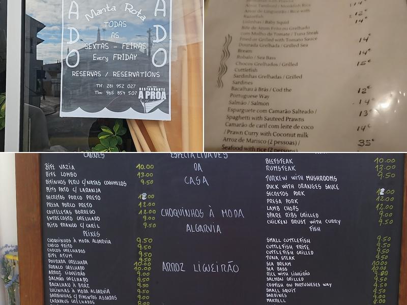 A Proa Menu