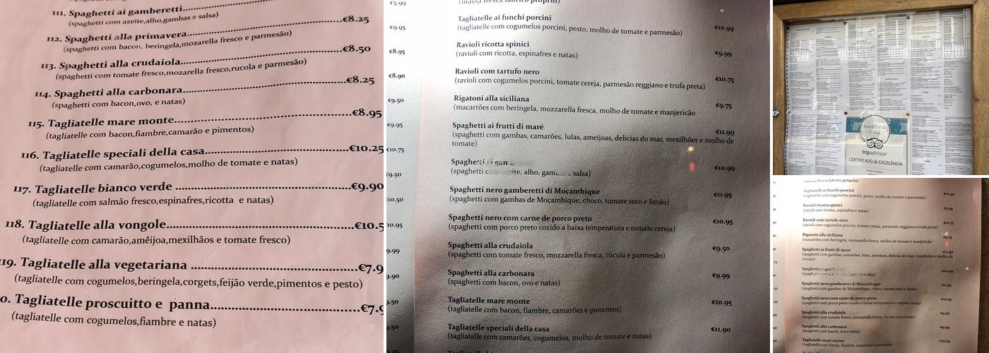Prima Pasta Menu